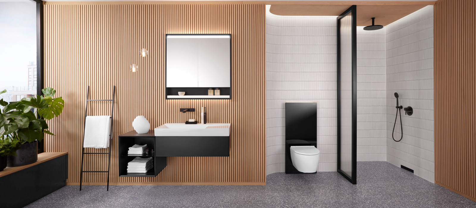 Black matt: a clever move for stylish furnishings with the Geberit ONE bathroom series in the bathroom.